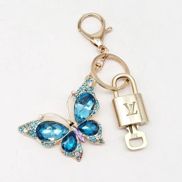 Authentic Louis Vuitton Lock & Key W/ Unbranded Elegant Blue Butterfly Keychain - Picture 1 of 8